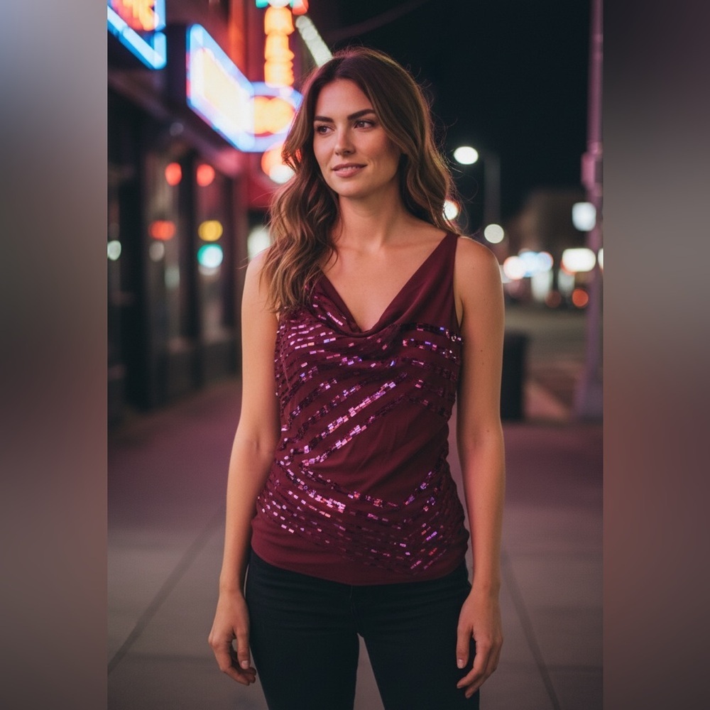 Jamison 100% Silk Sequin Tank Top Crimson Red NWT Evening Party Size L